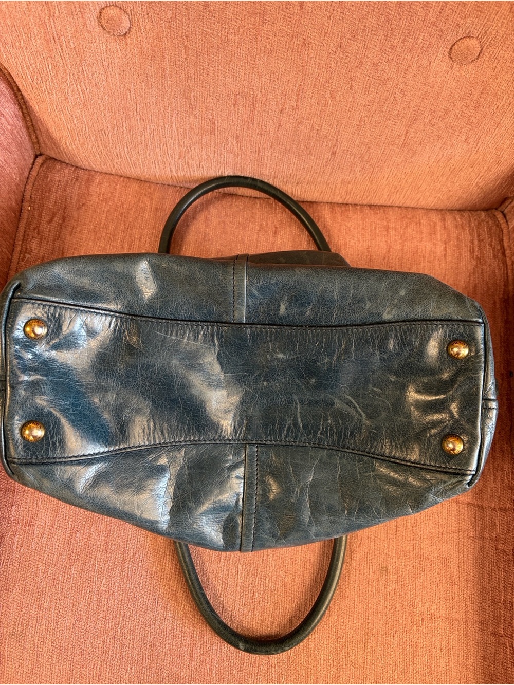 Prada Dark Teal Leather Tote with Gold Hardware - Picture 4 of 6